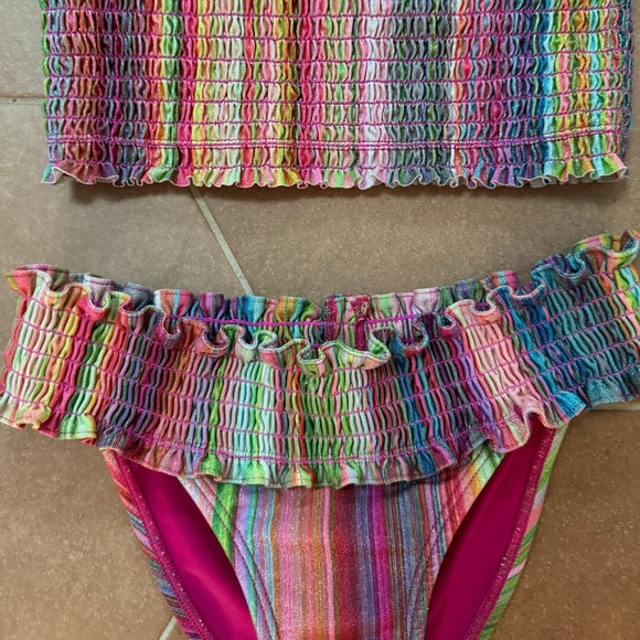 Pilyq PQ Swim Retro Stripe Smocked Girls Bikini - Picture 2 of 5